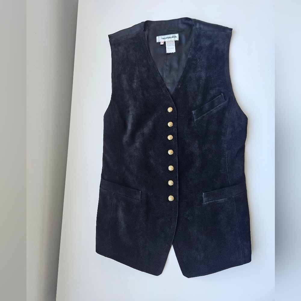 Georges Rech Vintage Black Suede With Engraved Gold Buttons Slim Vest - Picture 4 of 12